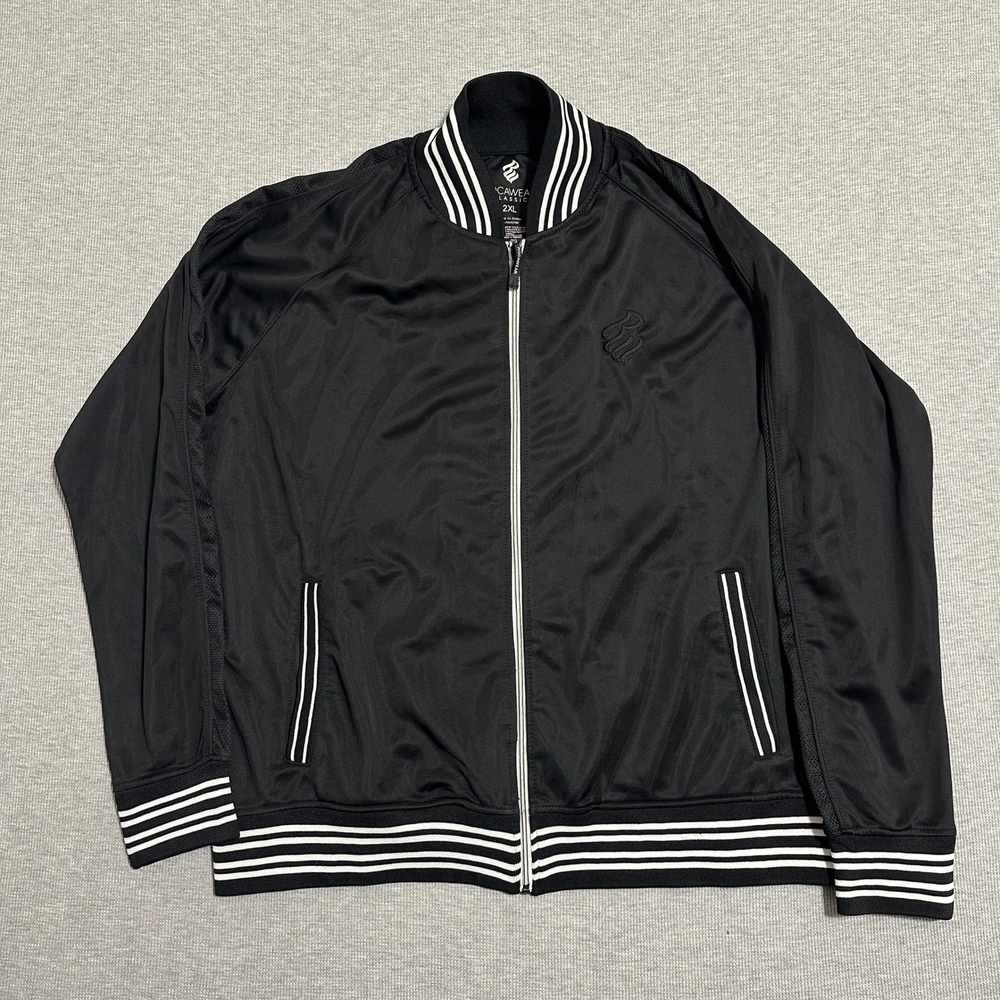 Rocawear Classic Full Zip Track Jacket Striped Trim Embroidered Black Mens 2XL